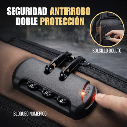 Mochila Antirrobo Cruzada Impermeable con Bloqueo y Puerto USB
