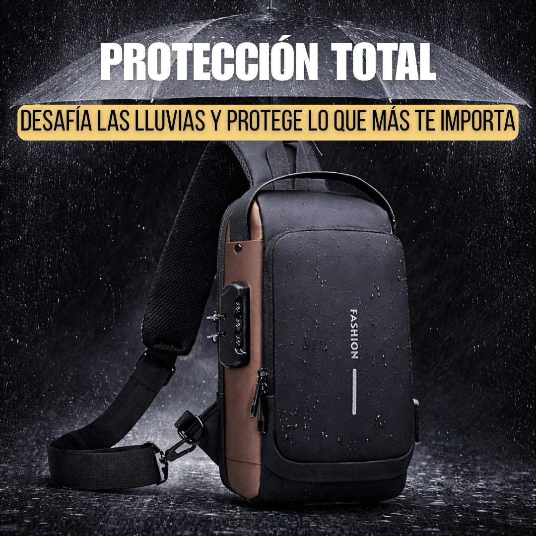 Mochila Antirrobo Cruzada Impermeable con Bloqueo y Puerto USB