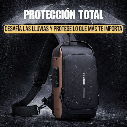 Mochila Antirrobo Cruzada Impermeable con Bloqueo y Puerto USB