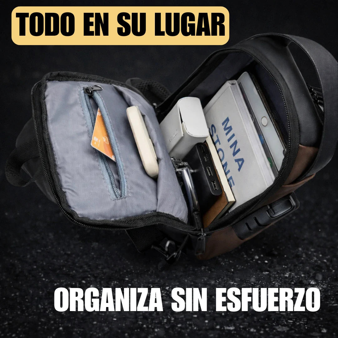 Mochila Antirrobo Cruzada Impermeable con Bloqueo y Puerto USB