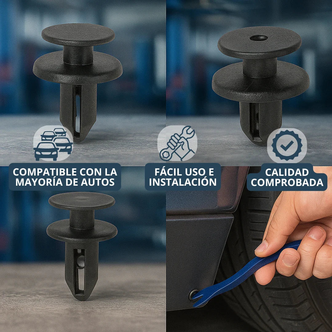 Kit Completo 100 Pz Clips y Pernos Parachoques, Puertas, Defensas Cualquier Modelo Auto (Llave Especial GRATIS🎁)