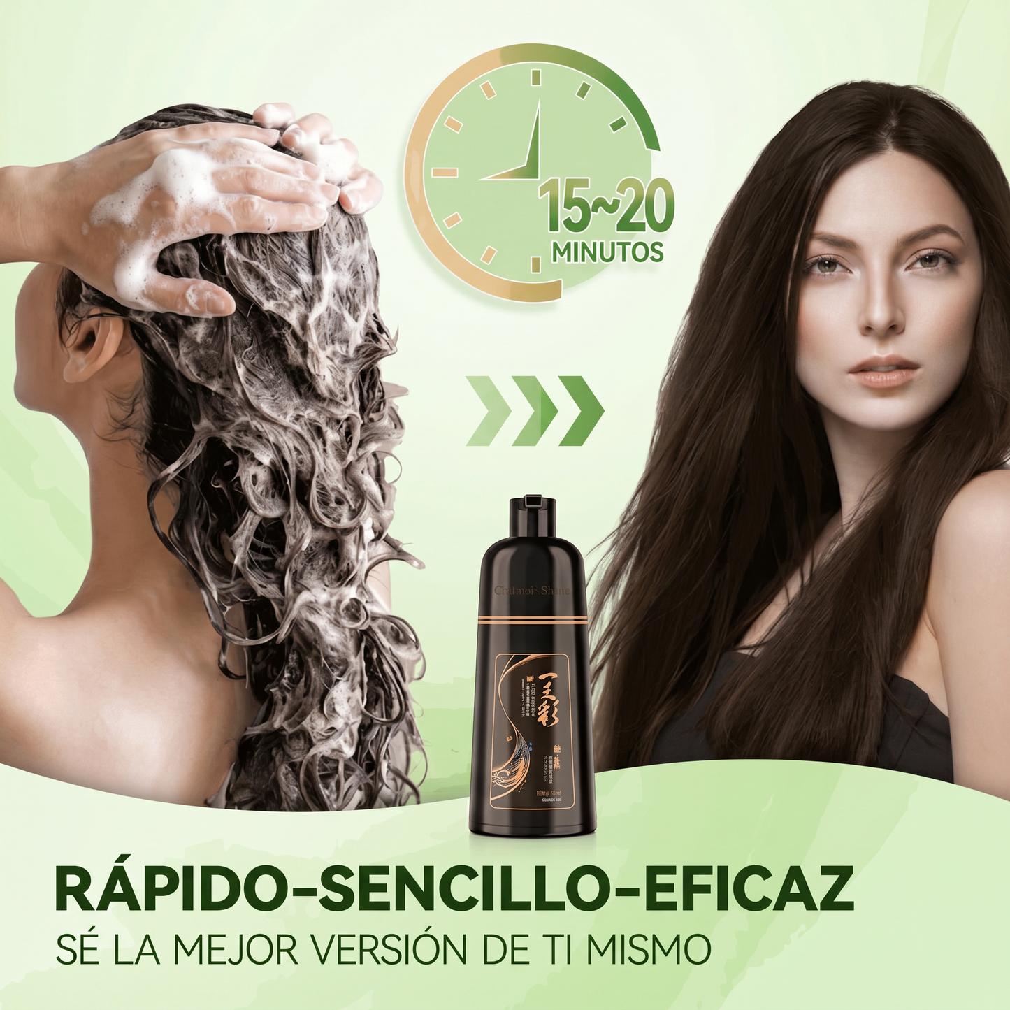 Shampoo Cubre Canas 3 en 1 Natural – Cabello Negro Instantáneo | Stock Limitado