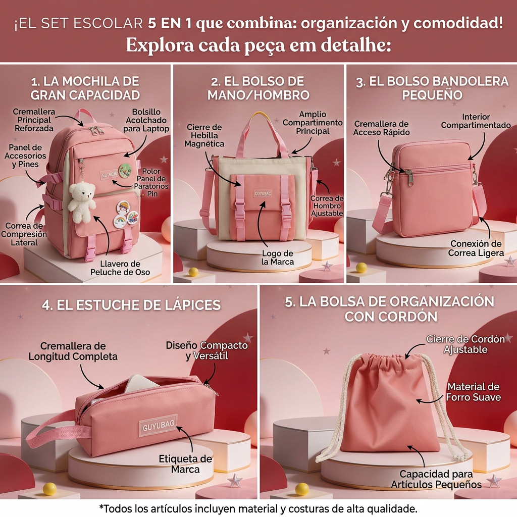 ✨ Organiza Todo en un Solo Kit: Mochila, Bolsa y Más en un Set 5 en 1